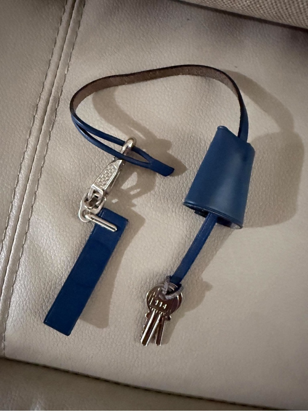 Hermes Blue Leather Key Holder with Silver Hardware